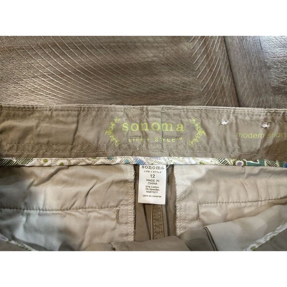 NWT Sonoma Women’s Size 12 Tan Khaki MidRise Belted Modern Short Comfort Stretch - Picture 3 of 16